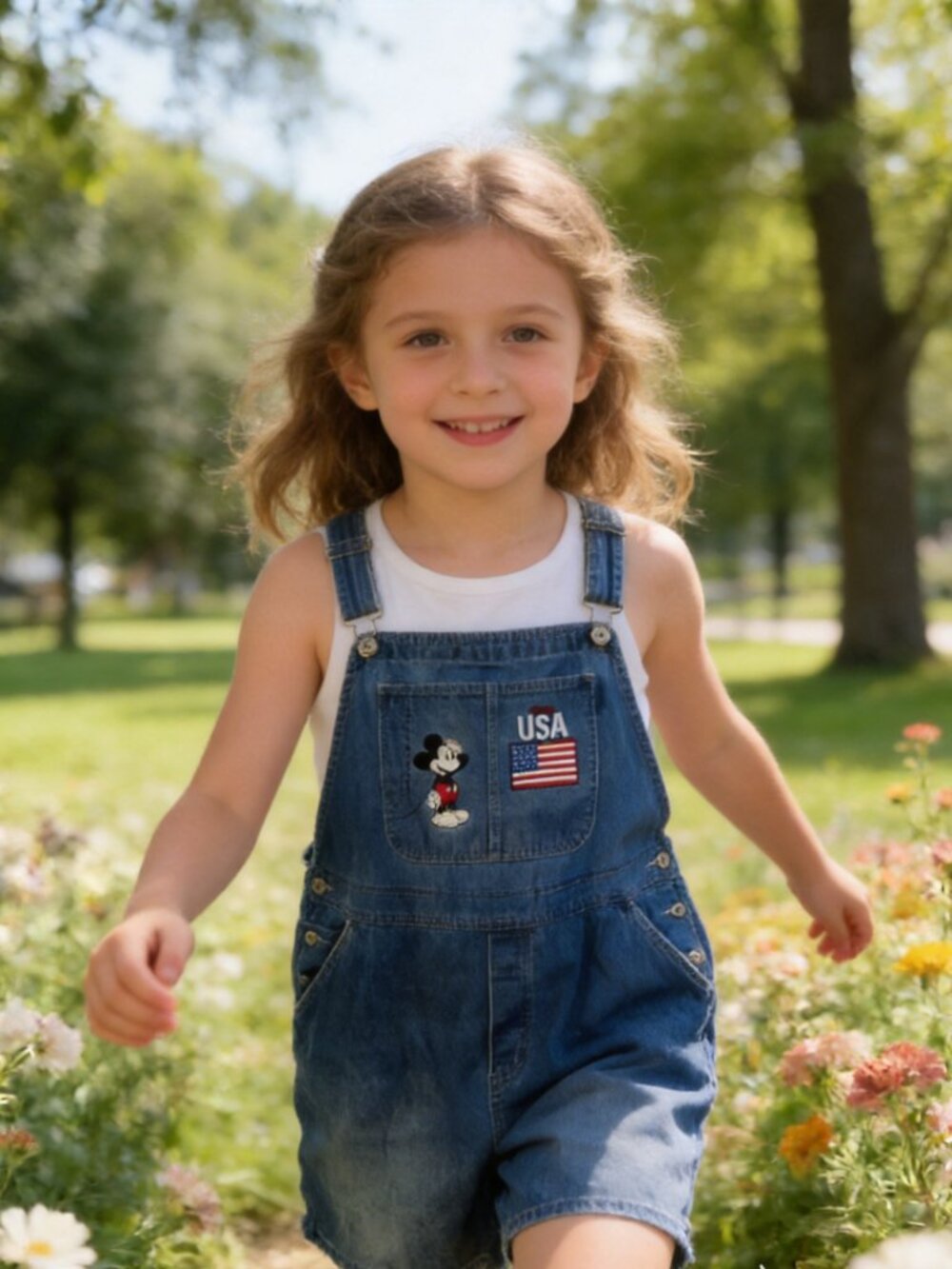 Disney Girls' Blue Denim Bib Shorts （Size 22W）
